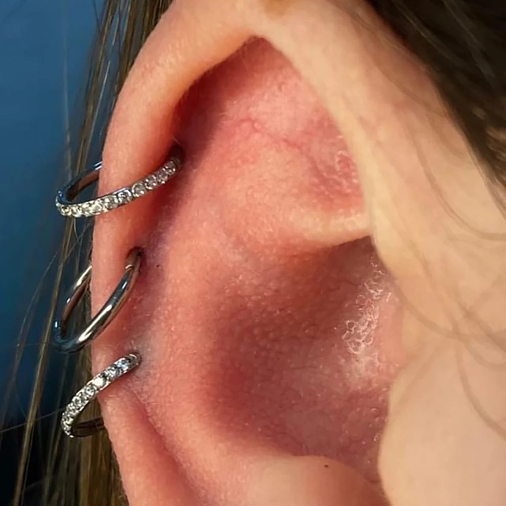 Right Grand G23 Titanium Side Prong Set Half Circle Cubic Zircon Nose Cilcker Conch Piercing 6/8/10/11/12mm Hoops