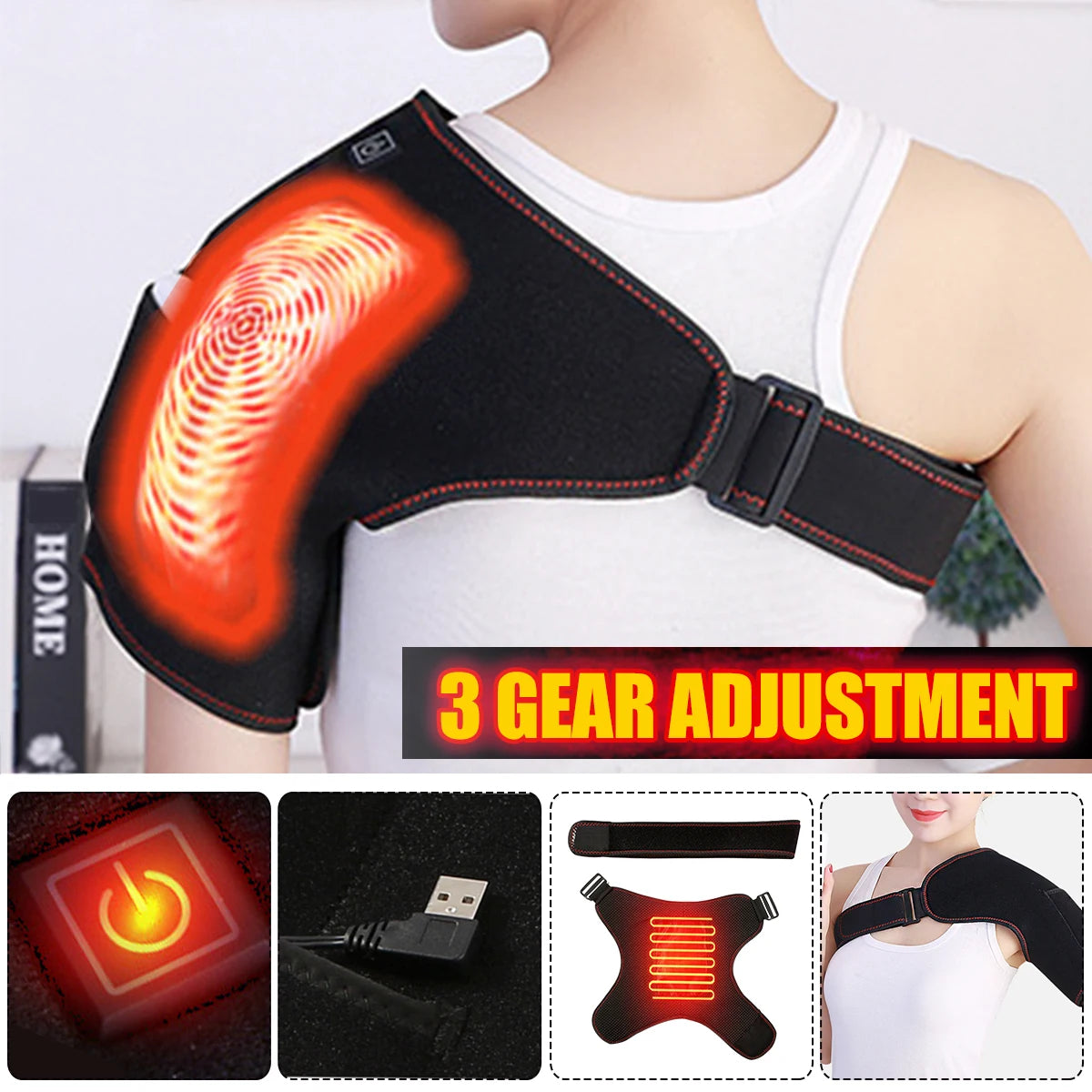 3 Gear Adjustable Waist Far Infrared Hot Compress Electric Heating Therapy Back Waist Support Belt Brace Massage Health Care