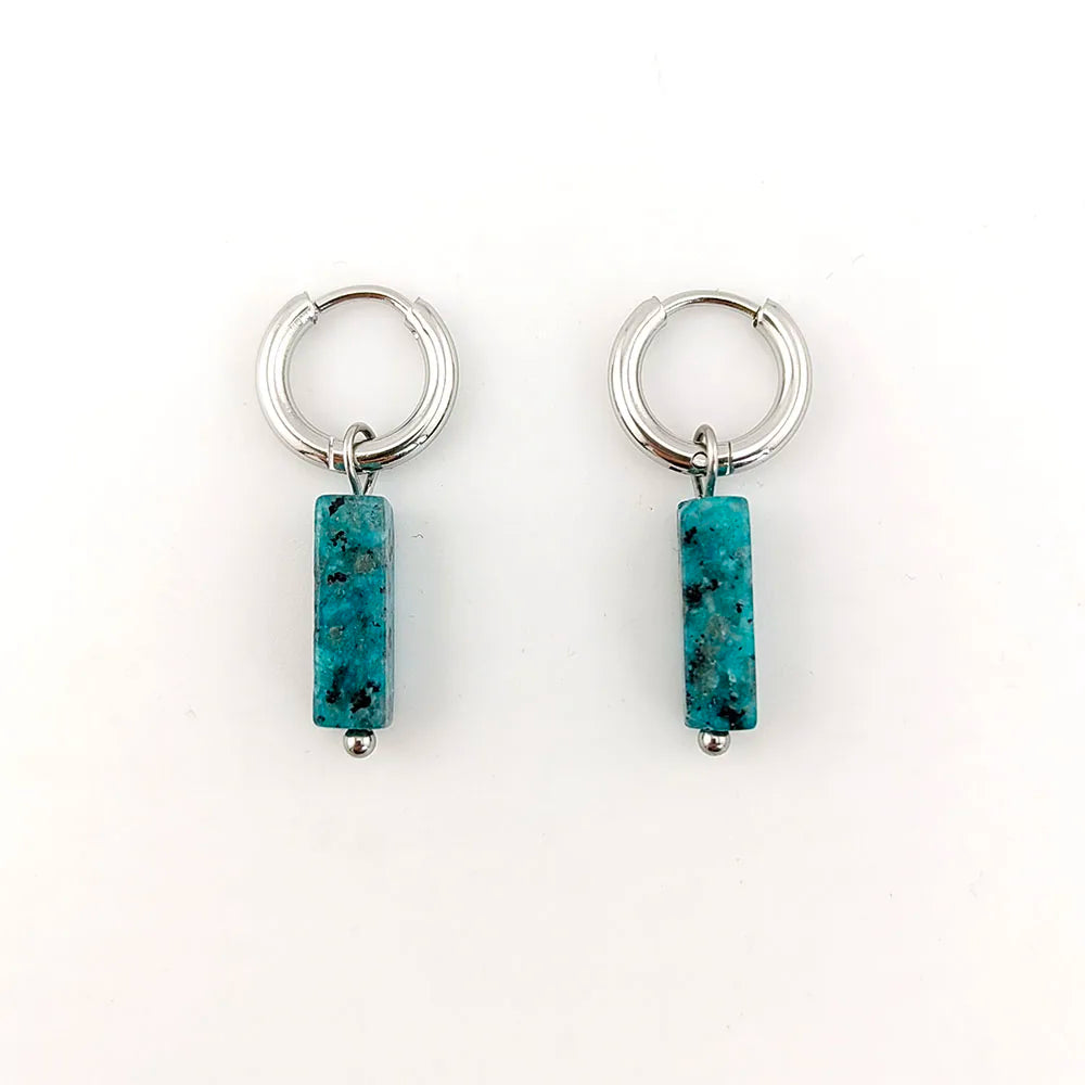 HUIDANG Earrings With Stones Boucles d'oreilles Square Natural Stones Small Hoops Earrings Woman New Trend 2025