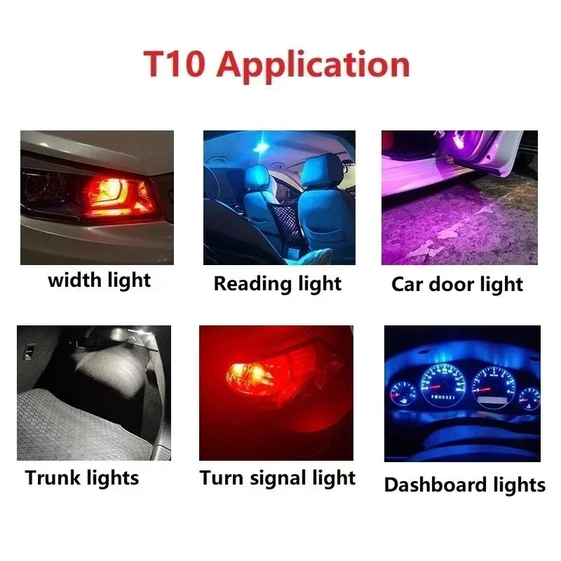 10pcs Car LED T10 W5W Canbus Glass COB Reading Dome Lamp Marker Wedge License PlateLight Bulb 168 194 192 DC 12V White