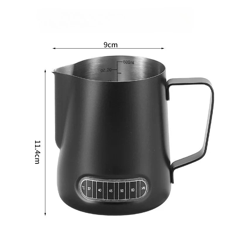 Coffee Milk Frother Jug Temperature Sensing Patch Stainless Steel Accurate Scale Volume Control Advanced Professional CoffeeTool