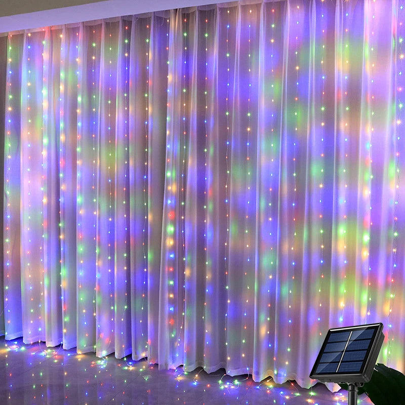 Solar LED Curtain Light Outdoor Garland Solar Fairy String Light Copper Wire Lamps for Garden Yard Wedding Party Holiday Decor