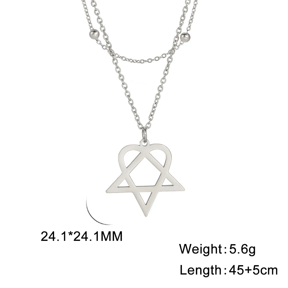 Lucktune Heartagram Star Pendant Necklace Stainless Steel Heart Pentagonal Chain Necklace Women Couple Jewelry Wedding Gift