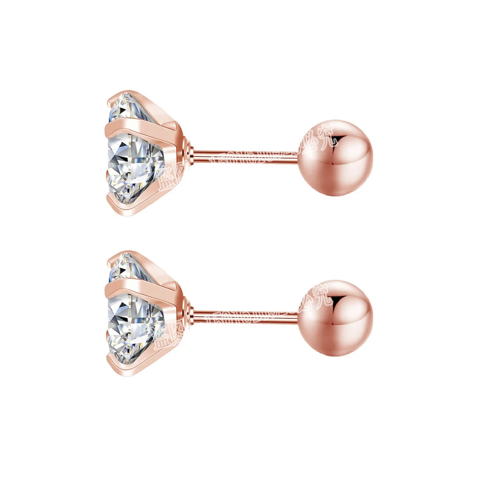 Fashion 1pair/2pcs Women Round Crystal Zirconia Stud Earrings New Surgical Steel Luxury Jewelry Clear Rhinestone Unisex Piercing