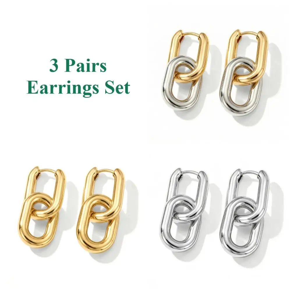 Minimalist Stainless Steel Fashion Gold Color U Shape Trendy Geometric Square Hoop Designer Earrings for Women Party Jewelry