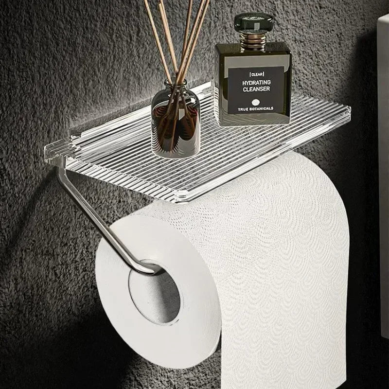 Luxury Gold Toilet Paper Holder with Shelf No Punching Acrylic Roll Paper Holder Tissue Hanger Bathroom Accessories Bathroom