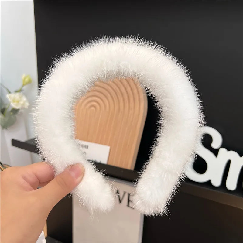 2025 Hot Sale Women Luxury winter 100% Real Mink Fur Headbands High Quality Real Fur Hair Band Lady Fashion Hair Hoop Furry Gift