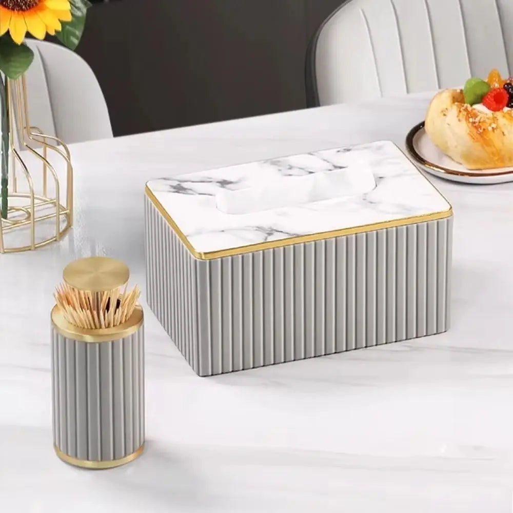 Vertical Pattern Leather Tissue Box Light Luxury Ornament Napkin Holder European Style High-end Paper Storage Container