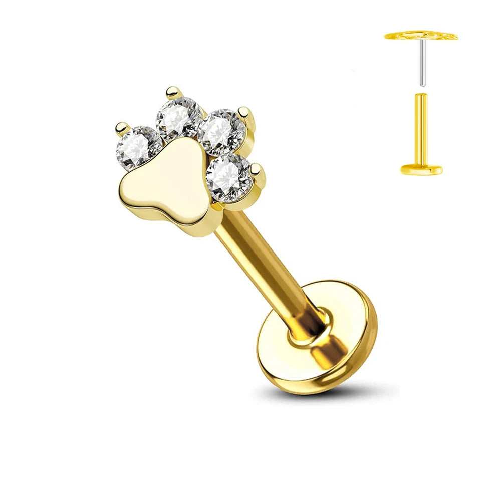 ASTM F136 G23 Titanium Flower Threadless Earring Piercing Petals Leaf Heart Butterfly Pin Daith Conch Push in Labret Stud