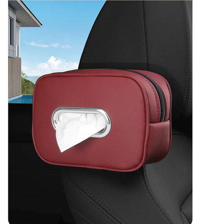 Car Tissue Box Holder Nappa  Leather Car Center Console Armrest Napkin Box Sun Visor Backseat Tissue Case with Fix Strap