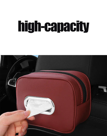 Car Tissue Box Holder Nappa  Leather Car Center Console Armrest Napkin Box Sun Visor Backseat Tissue Case with Fix Strap