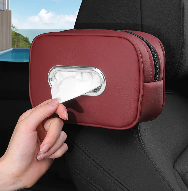 Car Tissue Box Holder Nappa  Leather Car Center Console Armrest Napkin Box Sun Visor Backseat Tissue Case with Fix Strap