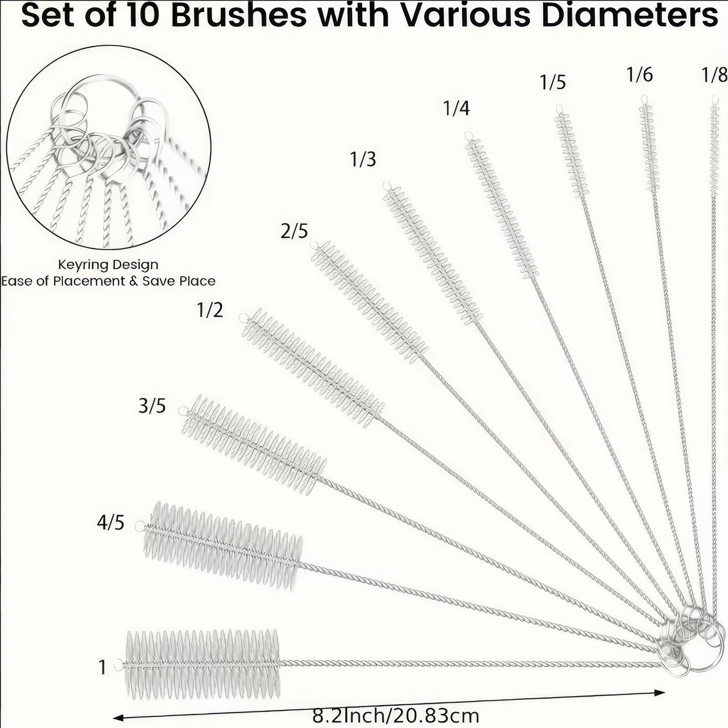 1 Set (10 Pieces) of Straw Cleaning Brush, Reusable Kitchen Tool, Straw Brush, Suitable for Glassware and Metal Straws