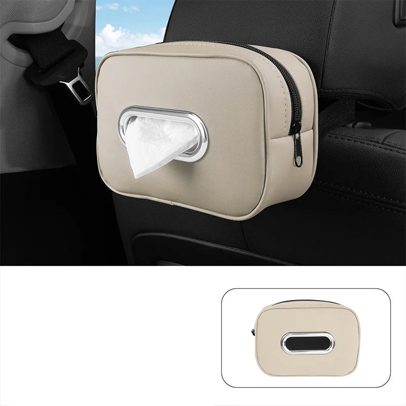 Car Tissue Box Holder Nappa  Leather Car Center Console Armrest Napkin Box Sun Visor Backseat Tissue Case with Fix Strap