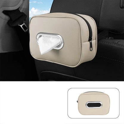 Car Tissue Box Holder Nappa  Leather Car Center Console Armrest Napkin Box Sun Visor Backseat Tissue Case with Fix Strap