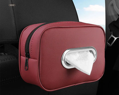 Car Tissue Box Holder Nappa  Leather Car Center Console Armrest Napkin Box Sun Visor Backseat Tissue Case with Fix Strap