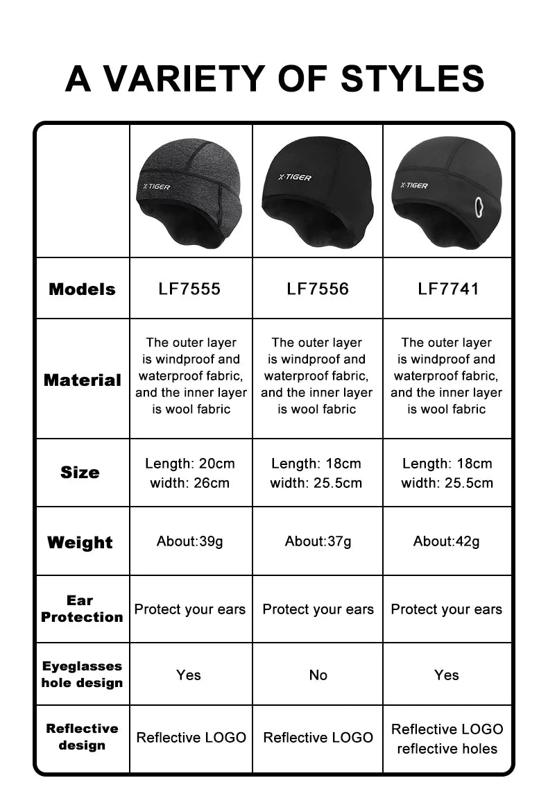 X-TIGER Winter Cycling Cap Windproof Thermal Ski Cap Running Skiing Motocycle Riding Hat Men Women MTB Bike Cycling Headwear