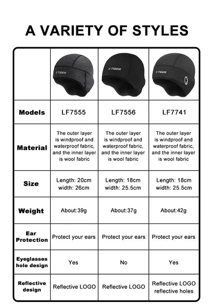 X-TIGER Winter Cycling Cap Windproof Thermal Ski Cap Running Skiing Motocycle Riding Hat Men Women MTB Bike Cycling Headwear