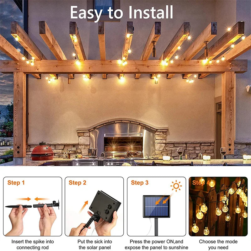 1/2/4PCS Solar String Lights Outdoor 60 Led Crystal Globe Lights with 8 Modes Waterproof Solar Powered Patio Light for Garden