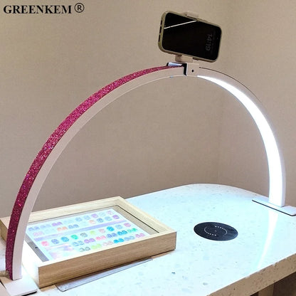 Free Logo Print Wholesale LED Nail Lamp Half-Moon Table Light Rhinestone Pink White Nail Salon Desk Lamp 40W Half Moon Nail Lamp