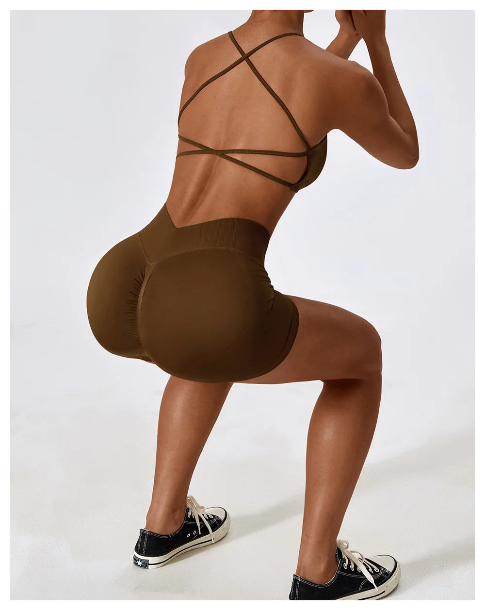 Women's High Waist Yoga Shorts Seamless Butt Lifting Fitness Pants Elastic Tummy Control Solid Outdoor Running Sports Leggings