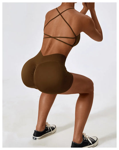 Women's High Waist Yoga Shorts Seamless Butt Lifting Fitness Pants Elastic Tummy Control Solid Outdoor Running Sports Leggings