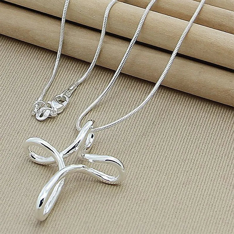 DOTEFFIL 925 Sterling Silver Cross Pendant Necklace 16-30 Inch Snake Chain For Woman Fashion Wedding Engagement Jewelry
