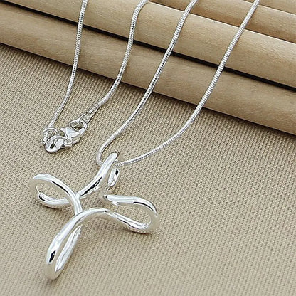 DOTEFFIL 925 Sterling Silver Cross Pendant Necklace 16-30 Inch Snake Chain For Woman Fashion Wedding Engagement Jewelry