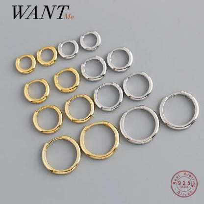 WANTME Real 925 Sterling Silver Minimalist Bohemian Round Ear Buckle for Women Punk Unisex Rock Hoop Earring Jewelry Accessories