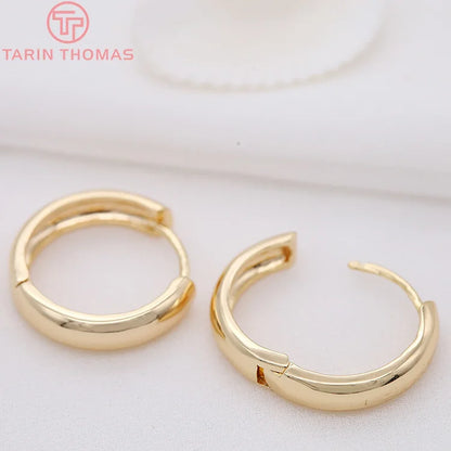 (3784)4PCS 14MM 16MM 18MM 23MM 24K Gold Color Plated Brass Round Earrings Hoop Earring Clip Quality DIY Jewelry Making Findings