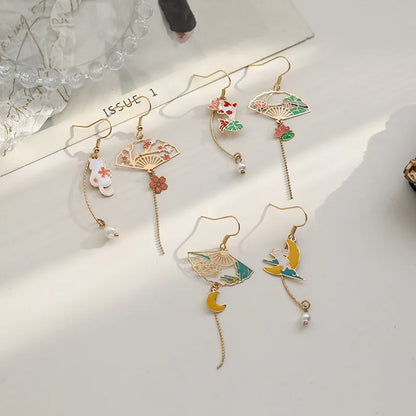 Korean Style Flower Cute Animal Dangle Earrings For Women Moon Stars Kitten Rabbit Balloon Asymmetric Earring Party Jewelry Gift