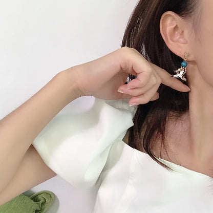 Korean Style Flower Cute Animal Dangle Earrings For Women Moon Stars Kitten Rabbit Balloon Asymmetric Earring Party Jewelry Gift