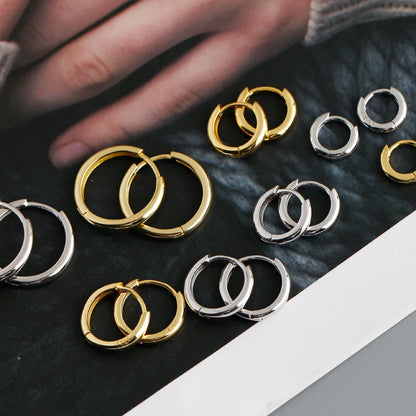 WANTME Real 925 Sterling Silver Minimalist Bohemian Round Ear Buckle for Women Punk Unisex Rock Hoop Earring Jewelry Accessories