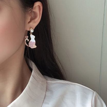 Korean Style Flower Cute Animal Dangle Earrings For Women Moon Stars Kitten Rabbit Balloon Asymmetric Earring Party Jewelry Gift