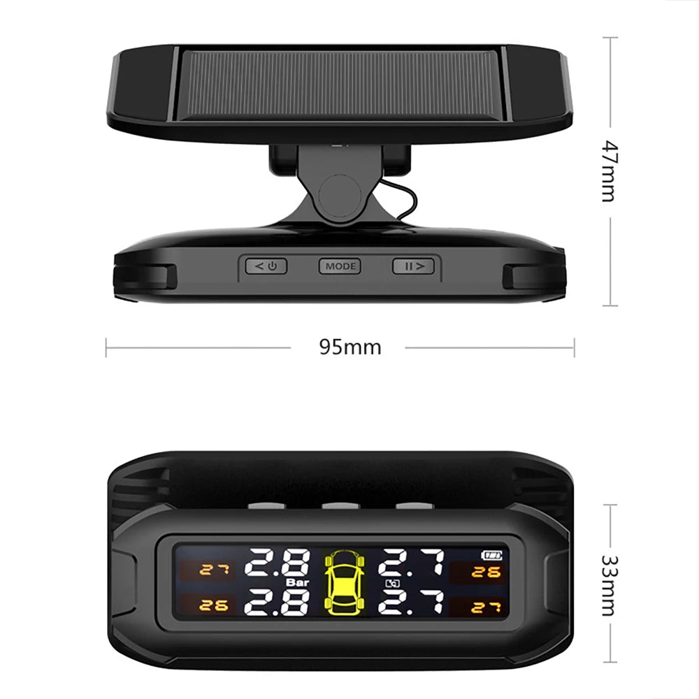 Solar TPMS Tire Pressure Monitoring System Temperature Warning Fuel Save Car Tyre Pressure Monitor 4 External Sensors Cartronics