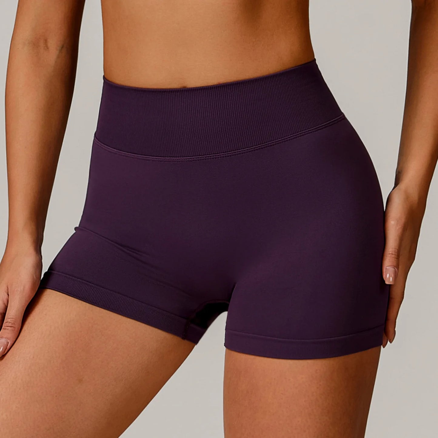 Women's High Waist Yoga Shorts Seamless Butt Lifting Fitness Pants Elastic Tummy Control Solid Outdoor Running Sports Leggings