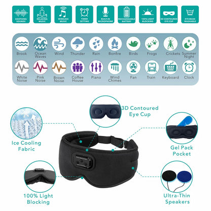 Bluetooth Sleep Headphones with Built-in White Noise and Timer 3D Eye Mask Wireless Headphones for Sleep Factory Dropshipping