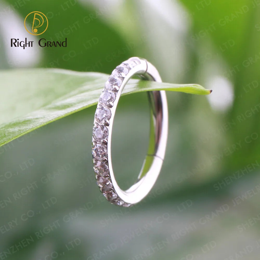 Right Grand G23 Titanium Side Prong Set Half Circle Cubic Zircon Nose Cilcker Conch Piercing 6/8/10/11/12mm Hoops