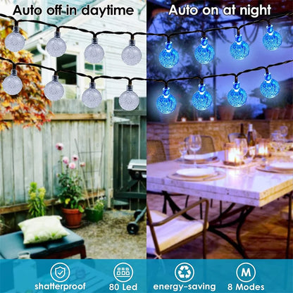 1/2/4PCS Solar String Lights Outdoor 60 Led Crystal Globe Lights with 8 Modes Waterproof Solar Powered Patio Light for Garden