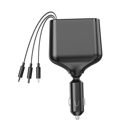 Retractable Car Charger, 4 in 1 Fast Car Phone Charger 30W, 3 Retractable Cables and 2 USB Port, Multi-function Fast Car Charger