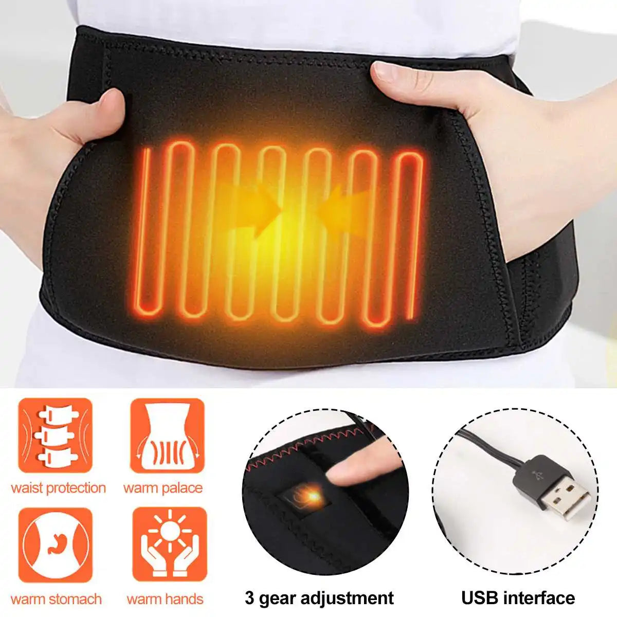 3 Gear Adjustable Waist Far Infrared Hot Compress Electric Heating Therapy Back Waist Support Belt Brace Massage Health Care