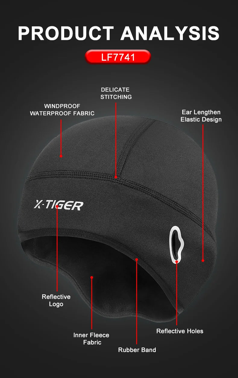 X-TIGER Winter Cycling Cap Windproof Thermal Ski Cap Running Skiing Motocycle Riding Hat Men Women MTB Bike Cycling Headwear