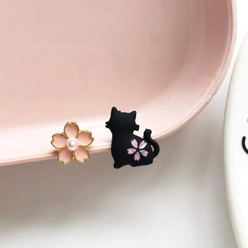 Korean Style Flower Cute Animal Dangle Earrings For Women Moon Stars Kitten Rabbit Balloon Asymmetric Earring Party Jewelry Gift