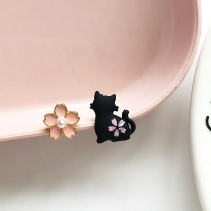 Korean Style Flower Cute Animal Dangle Earrings For Women Moon Stars Kitten Rabbit Balloon Asymmetric Earring Party Jewelry Gift