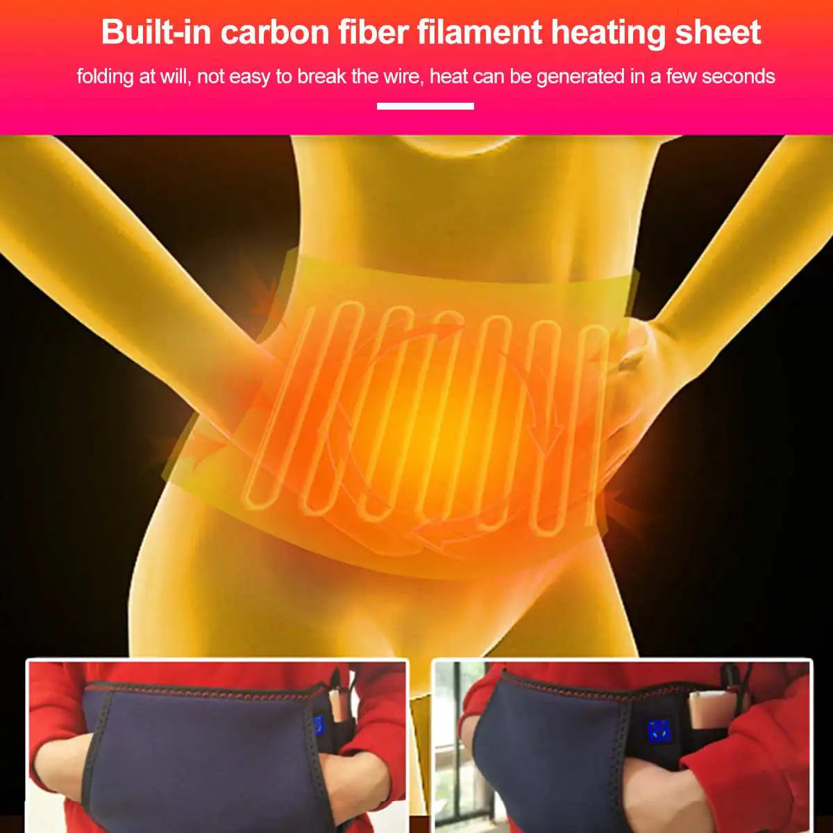 3 Gear Adjustable Waist Far Infrared Hot Compress Electric Heating Therapy Back Waist Support Belt Brace Massage Health Care