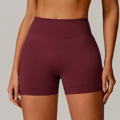 Women's High Waist Yoga Shorts Seamless Butt Lifting Fitness Pants Elastic Tummy Control Solid Outdoor Running Sports Leggings