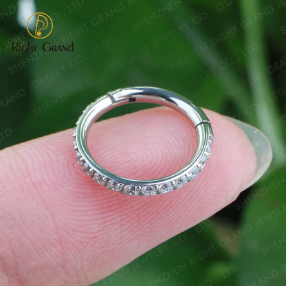 Right Grand G23 Titanium Side Prong Set Half Circle Cubic Zircon Nose Cilcker Conch Piercing 6/8/10/11/12mm Hoops