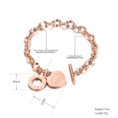 Lokaer Trendy Titanium Stainless Steel Heart Charm Bracelet Necklace Sets Classic Love Bible Proverbs 4:23 O-Chain Jewelry SE056