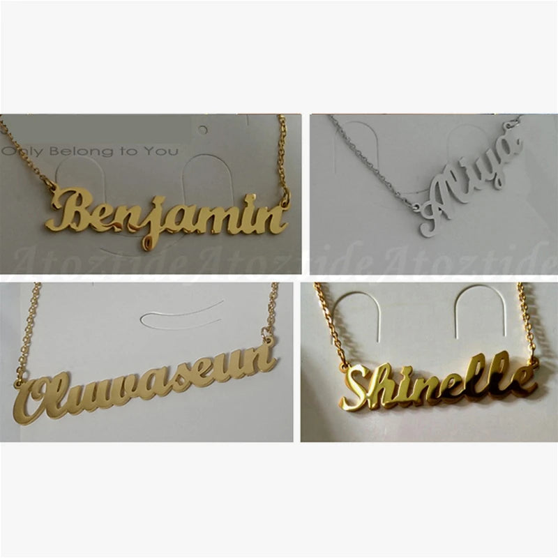 Atoztide Customized Fashion Stainless Steel Name Necklace Personalized Letter Gold Color Choker Necklace Pendant Nameplate Gift
