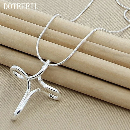 DOTEFFIL 925 Sterling Silver Cross Pendant Necklace 16-30 Inch Snake Chain For Woman Fashion Wedding Engagement Jewelry